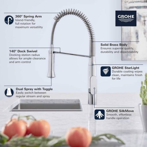 GROHE K7 Medium StarLight Chrome Semi-Pro Kitchen Faucet - Image 6