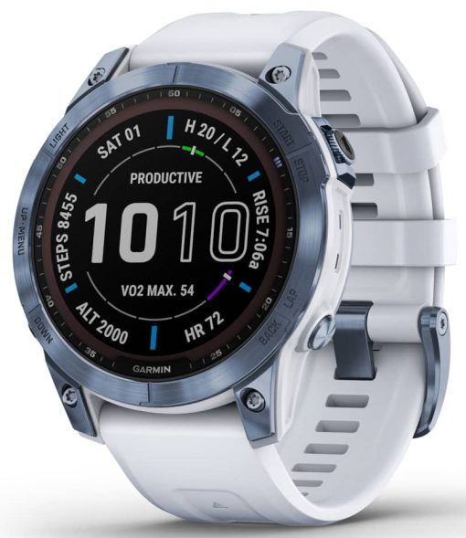 Garmin fenix 7 Sapphire Solar, Mineral Blue DLC Titanium With Whitestone Band