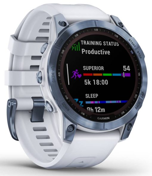 Garmin fenix 7 Sapphire Solar, Mineral Blue DLC Titanium With Whitestone Band - Image 3