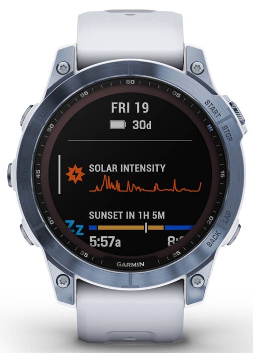 Garmin fenix 7 Sapphire Solar, Mineral Blue DLC Titanium With Whitestone Band - Image 2