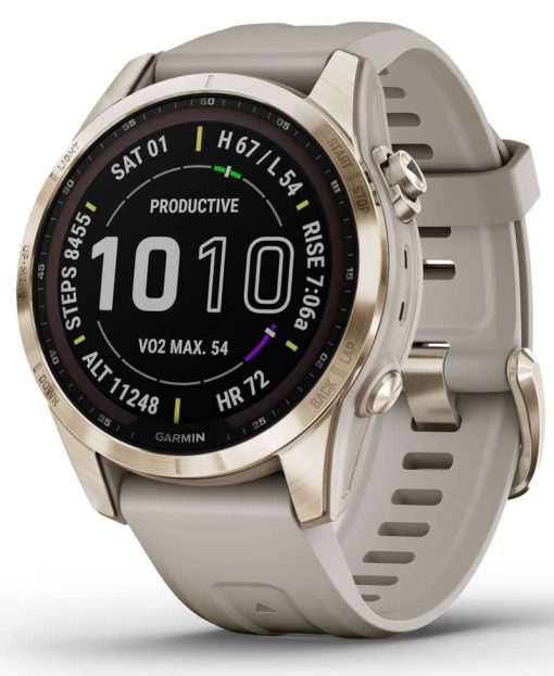 Garmin fenix 7S Sapphire Solar, Cream Gold Titanium With Light Sand Band