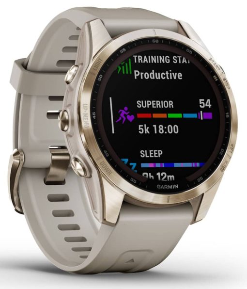 Garmin fenix 7S Sapphire Solar, Cream Gold Titanium With Light Sand Band - Image 3