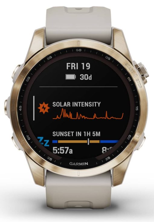 Garmin fenix 7S Sapphire Solar, Cream Gold Titanium With Light Sand Band - Image 2