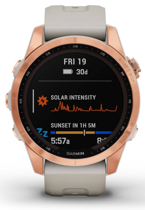 Garmin fenix 7S Solar, Rose Gold With Light Sand Band - Image 2