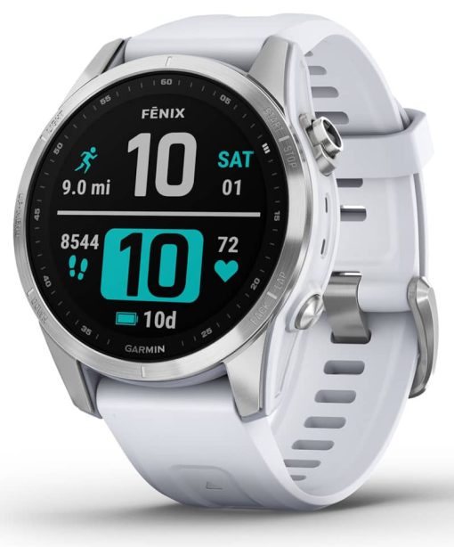 Garmin fenix 7S Watch, Silver With Whitestone Band