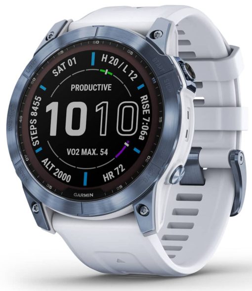 Garmin fenix 7X Sapphire Solar, Mineral Blue DLC Titanium With Whitestone Band