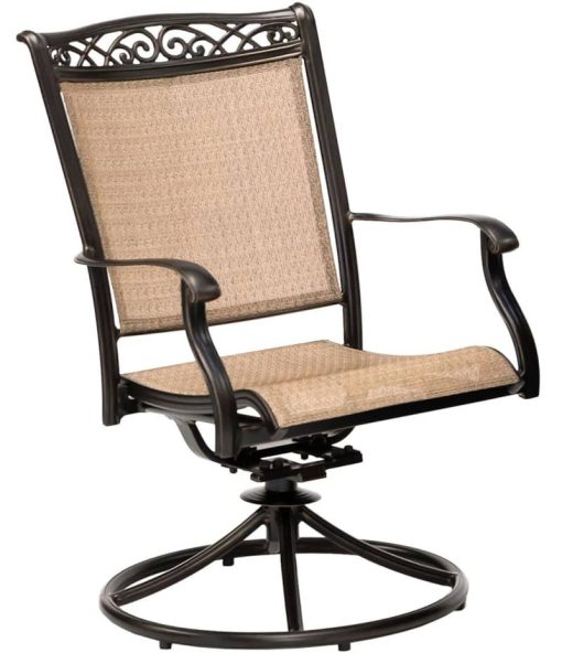 Hanover Fontana 7-Piece Outdoor Dining Set In Tan/Bronze With 6 Sling Swivel Rockers & 38x72" Cast Table - Image 4
