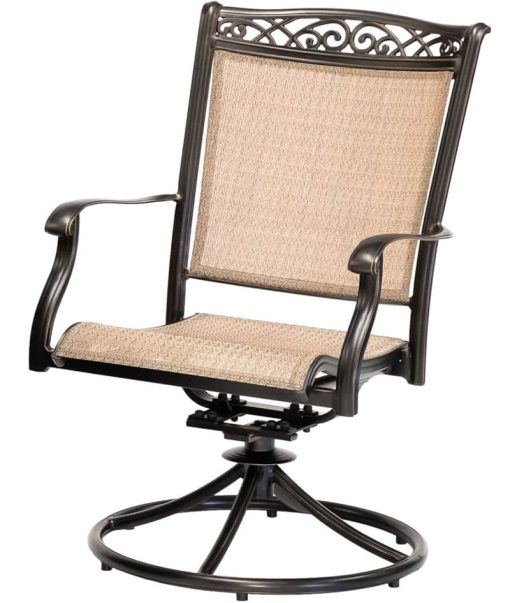 Hanover Fontana 9-Piece Outdoor Dining Set In Tan/Bronze With 8 Sling Swivel Rockers & 60" Square Cast Table - Image 4