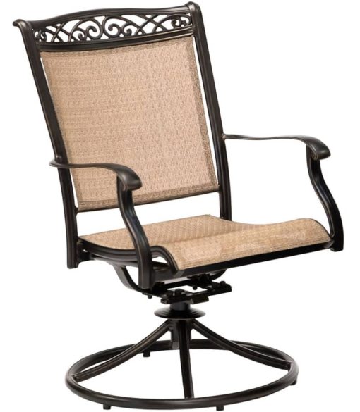 Hanover Fontana 9-Piece Outdoor Dining Set In Tan/Bronze With 8 Sling Swivel Rockers & 60" Square Cast Table - Image 5
