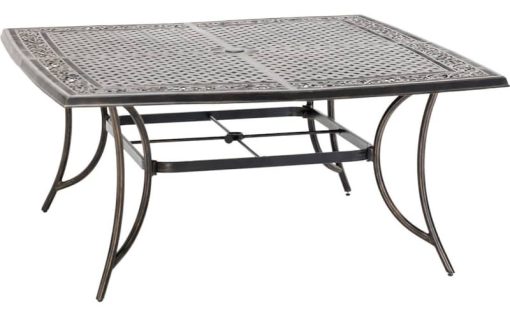 Hanover Fontana 9-Piece Outdoor Dining Set In Tan/Bronze With 8 Sling Swivel Rockers & 60" Square Cast Table - Image 3