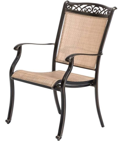 Hanover Fontana 9-Piece Outdoor Dining Set In Tan/Bronze With 8 Sling Dining Chairs & 60" Square Cast Table - Image 5