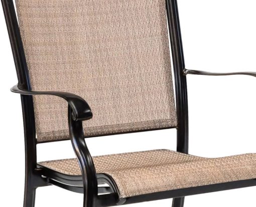 Hanover Fontana 9-Piece Outdoor Dining Set In Tan/Bronze With 8 Sling Dining Chairs & 60" Square Cast Table - Image 7