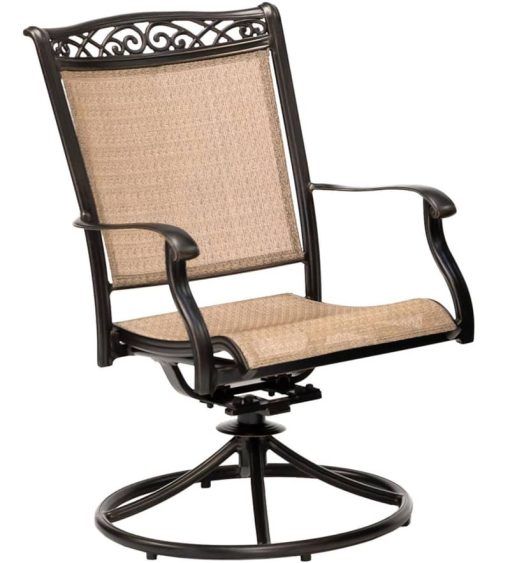 Hanover Fontana 9-Piece Outdoor Dining Set In Tan/Bronze With 8 Sling Swivel Rockers & 42x84" Cast Table - Image 4
