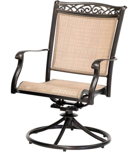 Hanover Fontana 9-Piece Outdoor Dining Set In Tan/Bronze With 8 Sling Swivel Rockers & 42x84" Cast Table - Image 5