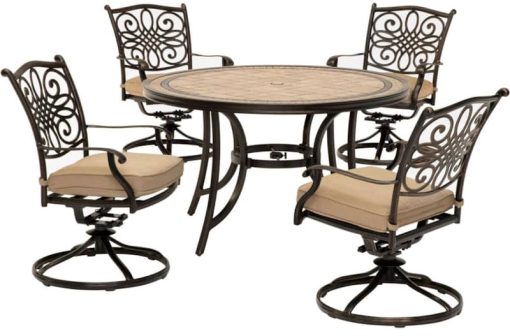 Hanover Natural Oat Monaco 5-Piece Outdoor Dining Patio Set