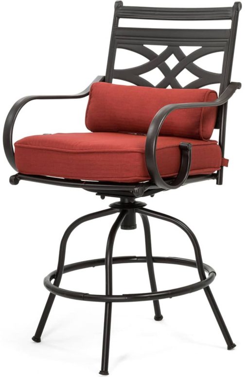 Hanover Montclair 3-Piece Outdoor Dining Set In Chili Red/Brown With 2 Swivel Chairs, 33x33 Steel-Stamped Table - Image 8