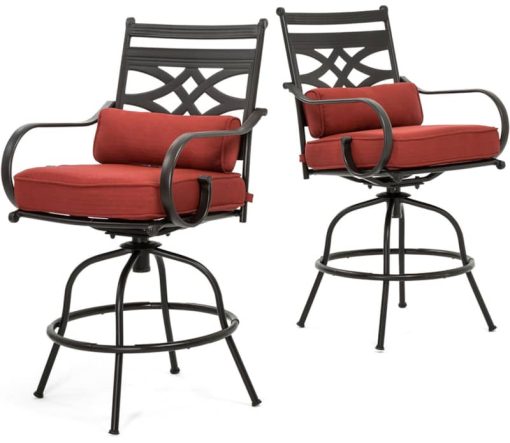Hanover Montclair 3-Piece Outdoor Dining Set In Chili Red/Brown With 2 Swivel Chairs, 33x33 Steel-Stamped Table - Image 6