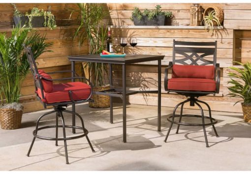 Hanover Montclair 3-Piece Outdoor Dining Set In Chili Red/Brown With 2 Swivel Chairs, 33x33 Steel-Stamped Table - Image 2
