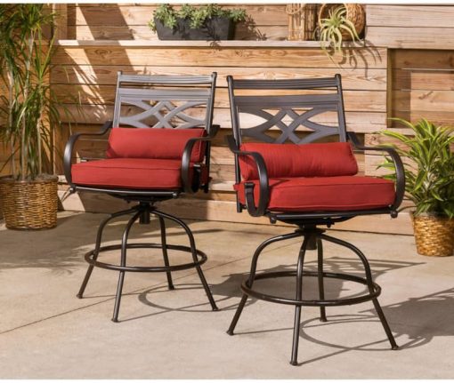 Hanover Montclair 3-Piece Outdoor Dining Set In Chili Red/Brown With 2 Swivel Chairs, 33x33 Steel-Stamped Table - Image 11