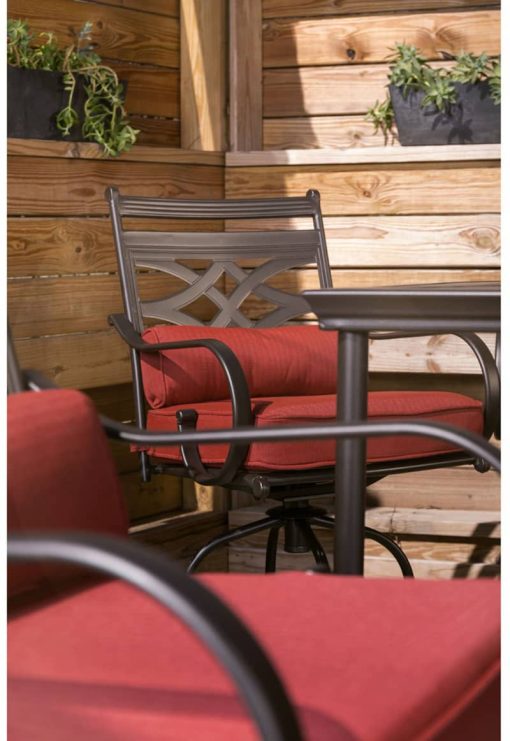 Hanover Montclair 3-Piece Outdoor Dining Set In Chili Red/Brown With 2 Swivel Chairs, 33x33 Steel-Stamped Table - Image 12