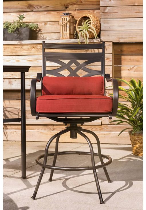 Hanover Montclair 3-Piece Outdoor Dining Set In Chili Red/Brown With 2 Swivel Chairs, 33x33 Steel-Stamped Table - Image 13