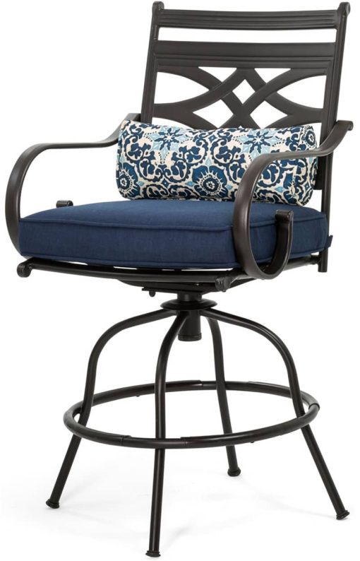 Hanover Montclair 5-Piece Outdoor High Dining Set In Navy/Brown With 4 Swivel Chairs, 33" Square High Dining Table - Image 8