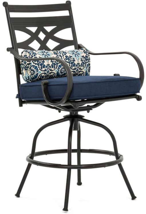 Hanover Montclair 5-Piece Outdoor High Dining Set In Navy/Brown With 4 Swivel Chairs, 33" Square High Dining Table - Image 7