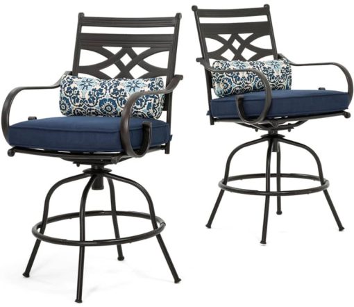 Hanover Montclair 5-Piece Outdoor High Dining Set In Navy/Brown With 4 Swivel Chairs, 33" Square High Dining Table - Image 6