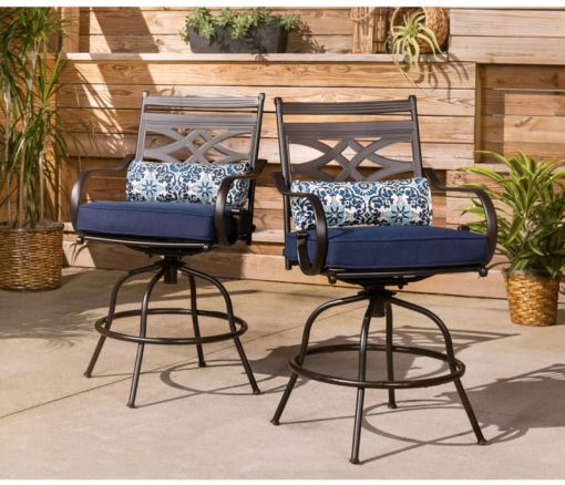 Hanover Montclair 5-Piece Outdoor High Dining Set In Navy/Brown With 4 Swivel Chairs, 33" Square High Dining Table - Image 12