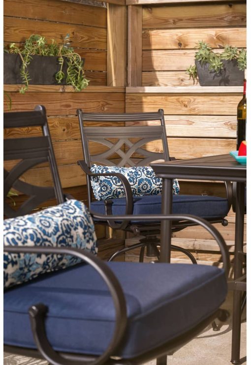 Hanover Montclair 5-Piece Outdoor High Dining Set In Navy/Brown With 4 Swivel Chairs, 33" Square High Dining Table - Image 13