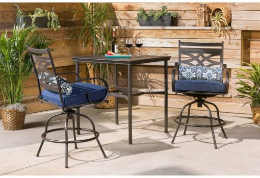 Hanover Montclair 3-Piece Outdoor Dining Set In Navy/Brown With 2 Swivel Chairs, 33x33 Steel-Stamped Table - Image 2