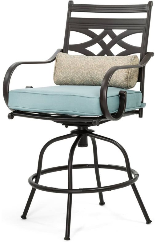 Hanover Montclair 5-Piece Outdoor High Dining Set In Ocean Blue/Brown With 4 Swivel Chairs, 33" Square High Dining Table - Image 8