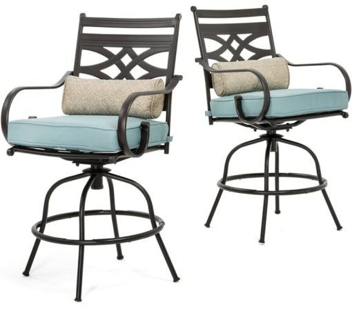Hanover Montclair 5-Piece Outdoor High Dining Set In Ocean Blue/Brown With 4 Swivel Chairs, 33" Square High Dining Table - Image 6