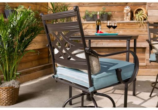 Hanover Montclair 5-Piece Outdoor High Dining Set In Ocean Blue/Brown With 4 Swivel Chairs, 33" Square High Dining Table - Image 12