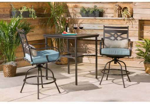 Hanover Montclair 3-Piece Outdoor Dining Set In Ocean Blue/Brown With 2 Swivel Chairs, 33x33 Steel-Stamped Table - Image 2