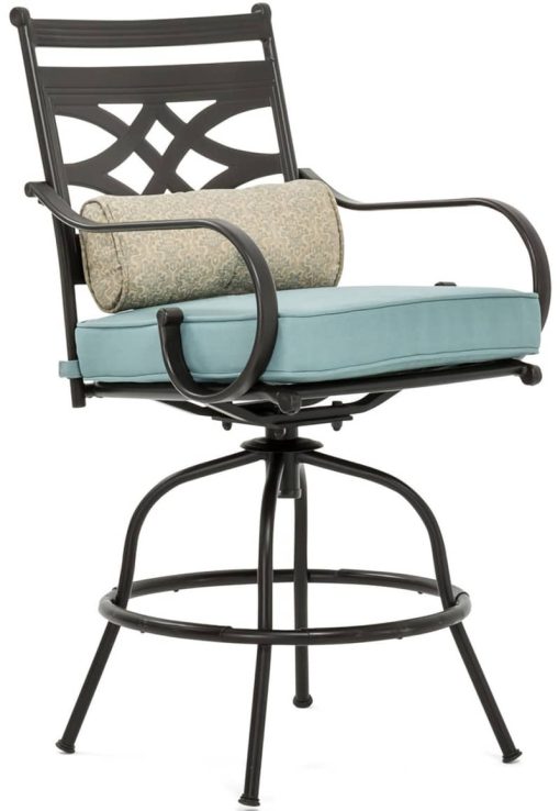 Hanover Montclair 5-Piece Outdoor High Dining Set In Ocean Blue/Brown With 4 Swivel Chairs, 33" Square High Dining Table - Image 7