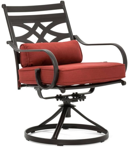 Hanover Montclair 5-Piece Outdoor Dining Set In Chili Red/Brown With 4 Swivel Rockers, 40" Square Dining Table - Image 7
