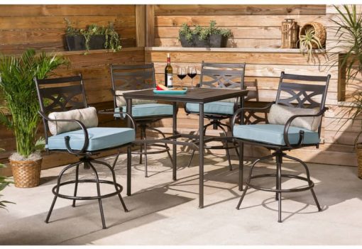 Hanover Montclair 5-Piece Outdoor High Dining Set In Ocean Blue/Brown With 4 Swivel Chairs, 33" Square High Dining Table - Image 2