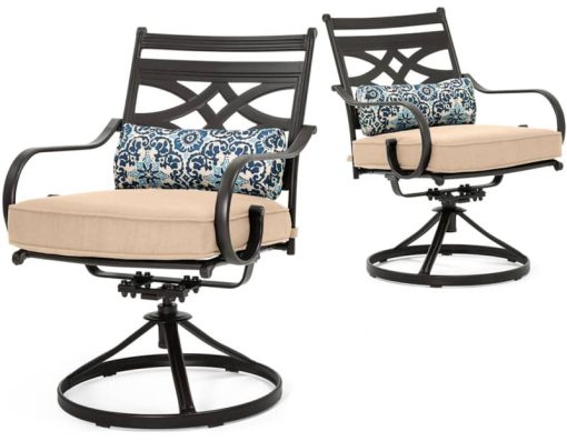 Hanover Montclair 5-Piece Outdoor Dining Set In Tan/Brown With 4 Swivel Rockers, 40" Square Dining Table - Image 5