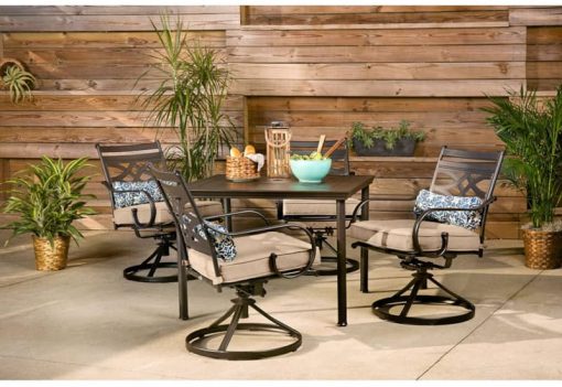 Hanover Montclair 5-Piece Outdoor Dining Set In Tan/Brown With 4 Swivel Rockers, 40" Square Dining Table - Image 2