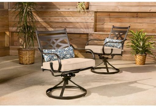 Hanover Montclair 5-Piece Outdoor Dining Set In Tan/Brown With 4 Swivel Rockers, 40" Square Dining Table - Image 11