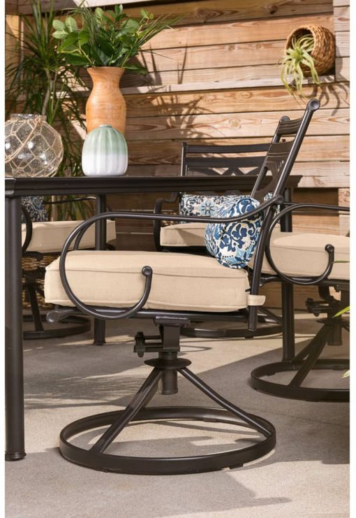 Hanover Montclair 5-Piece Outdoor Dining Set In Tan/Brown With 4 Swivel Rockers, 40" Square Dining Table - Image 10