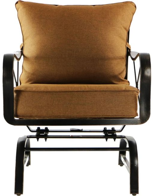 Hanover Summer Nights 5-Piece Outdoor Dining Set In Tan With 4 Steel Rockers & 48" Glass Table - Image 4
