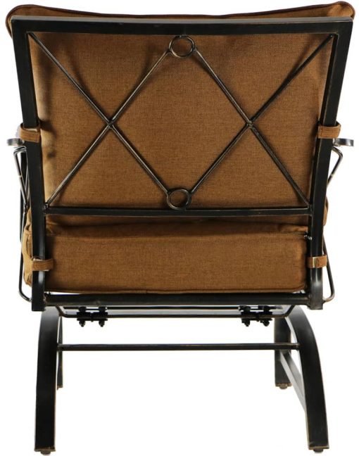 Hanover Summer Nights 5-Piece Outdoor Dining Set In Tan With 4 Steel Rockers & 48" Glass Table - Image 9