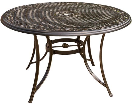 Hanover Summer Nights 5-Piece Outdoor Dining Set In Tan With 4 Steel Rockers & 48" Cast Table - Image 3