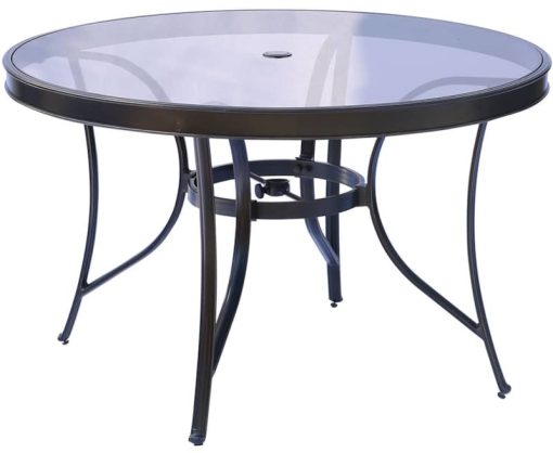 Hanover Summer Nights 5-Piece Outdoor Dining Set In Tan With 4 Steel Rockers & 48" Glass Table - Image 3