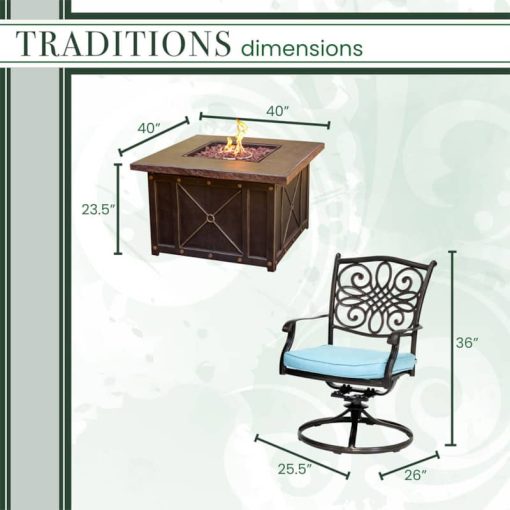 Hanover Traditions 5-Piece Outdoor Set With 4 Swivel Rockers & Durastone Fire Pit In Blue - Image 13