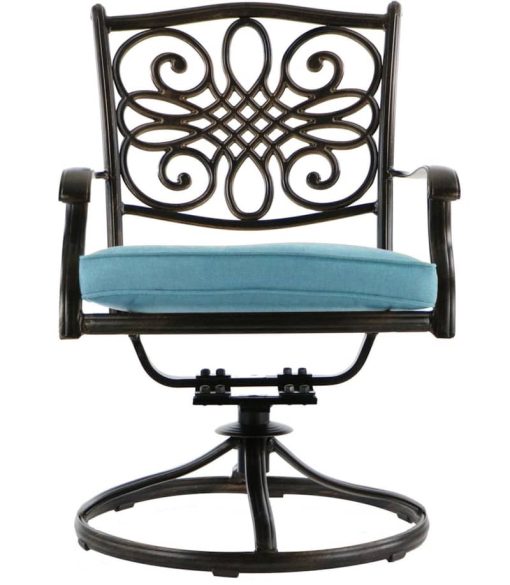 Hanover Traditions 11-Piece Outdoor Dining Set In Blue/Cast With 10 Swivel Rockers, 60x84" Cast Table - Image 5