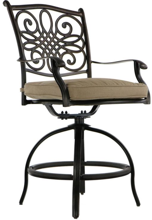 Hanover Traditions 5-Piece Outdoor Dining Set In Tan/Cast With 4 Counter Height Swivel Rockers, 56" Round Cast-Top Table - Image 4