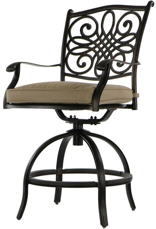 Hanover Traditions 5-Piece Outdoor Dining Set In Tan/Cast With 4 Counter Height Swivel Rockers, 56" Round Cast-Top Table - Image 6